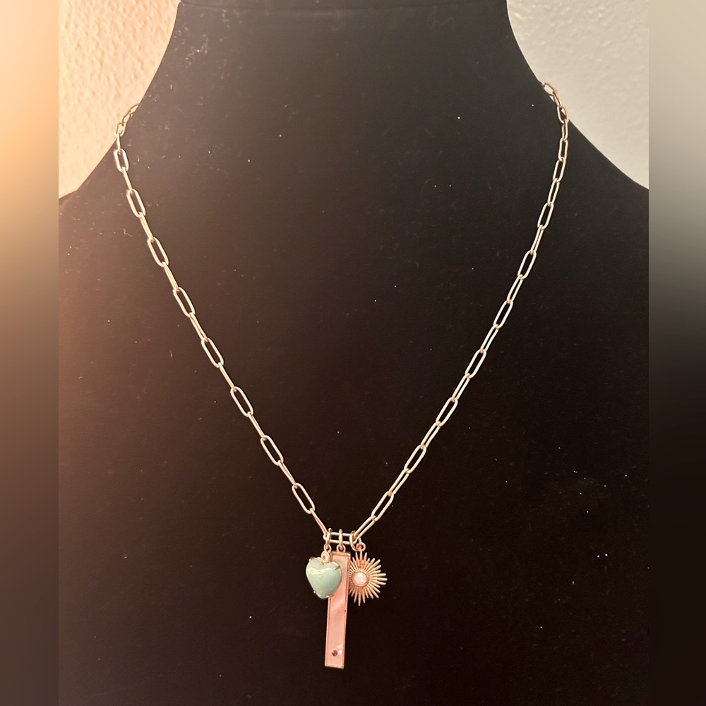 TAI Charm Necklace with Heart and Sun Pendants